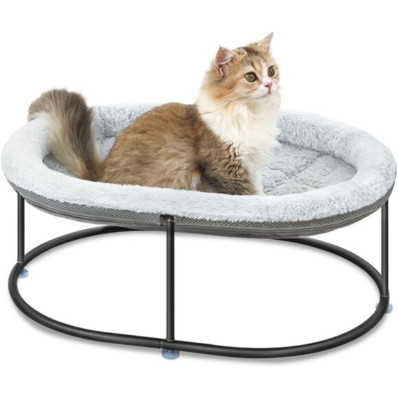 New Elevated Fluffy Cuddle Bed with Detachable Pad for Cats & Small Dogs, Grey - Picture 4 of 9